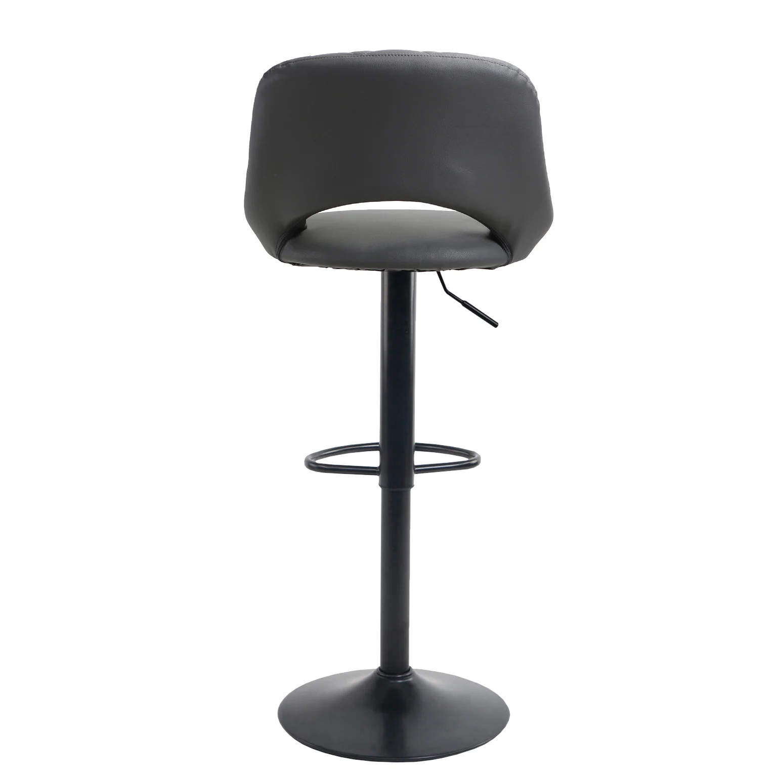 Neo Bar Stool Dark Grey Faux Leather Black Steel Base Set Of Two