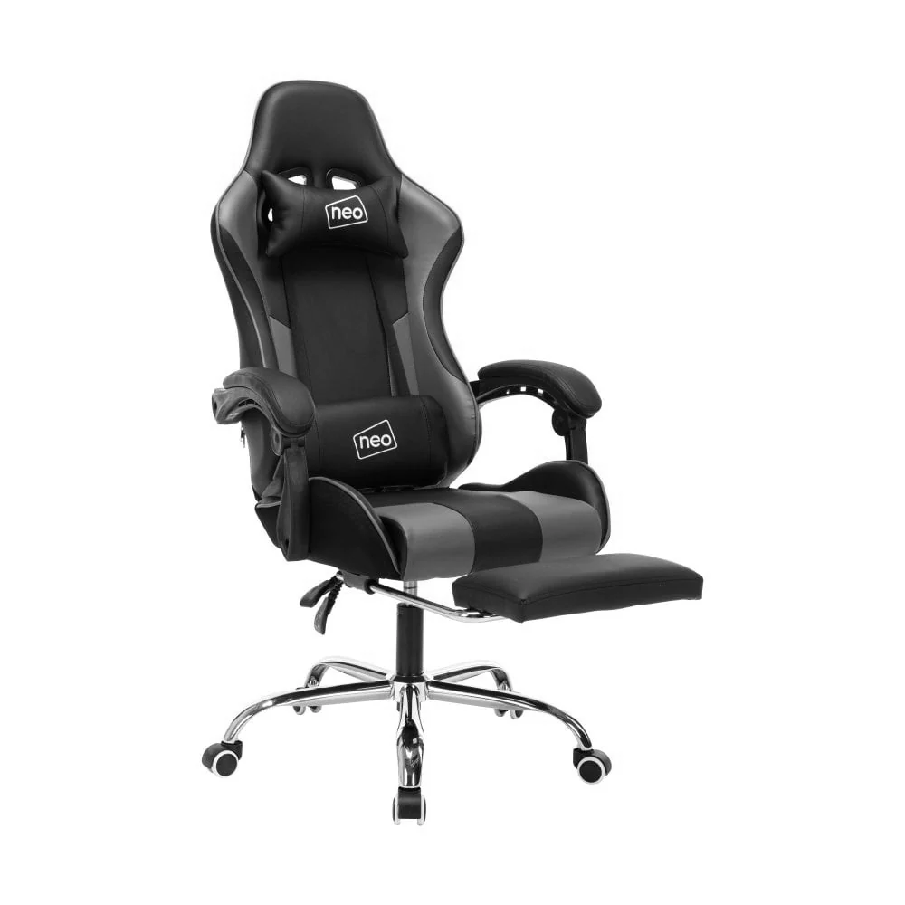 Neo  Gaming Chair Grey & Black Leather with Massage Function