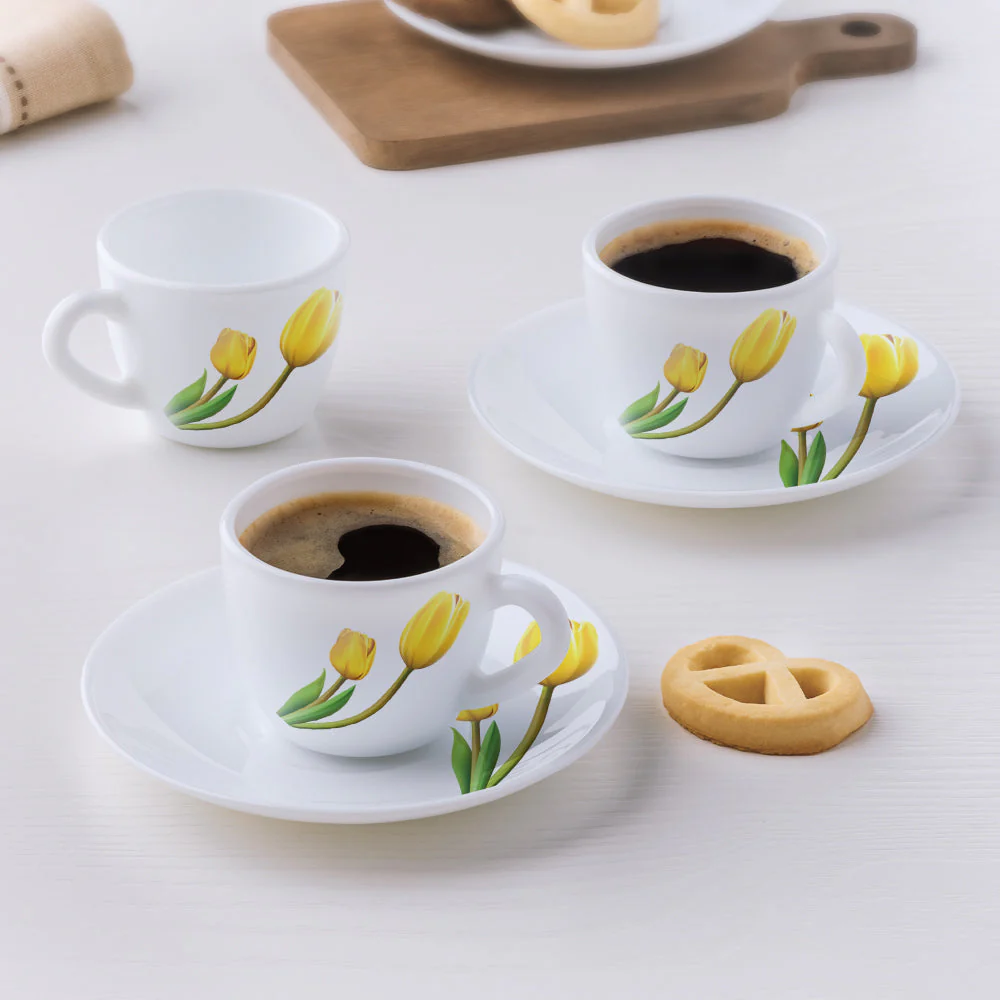Larah by Borosil Lyana Cup n Saucer Set, 140ml x 8