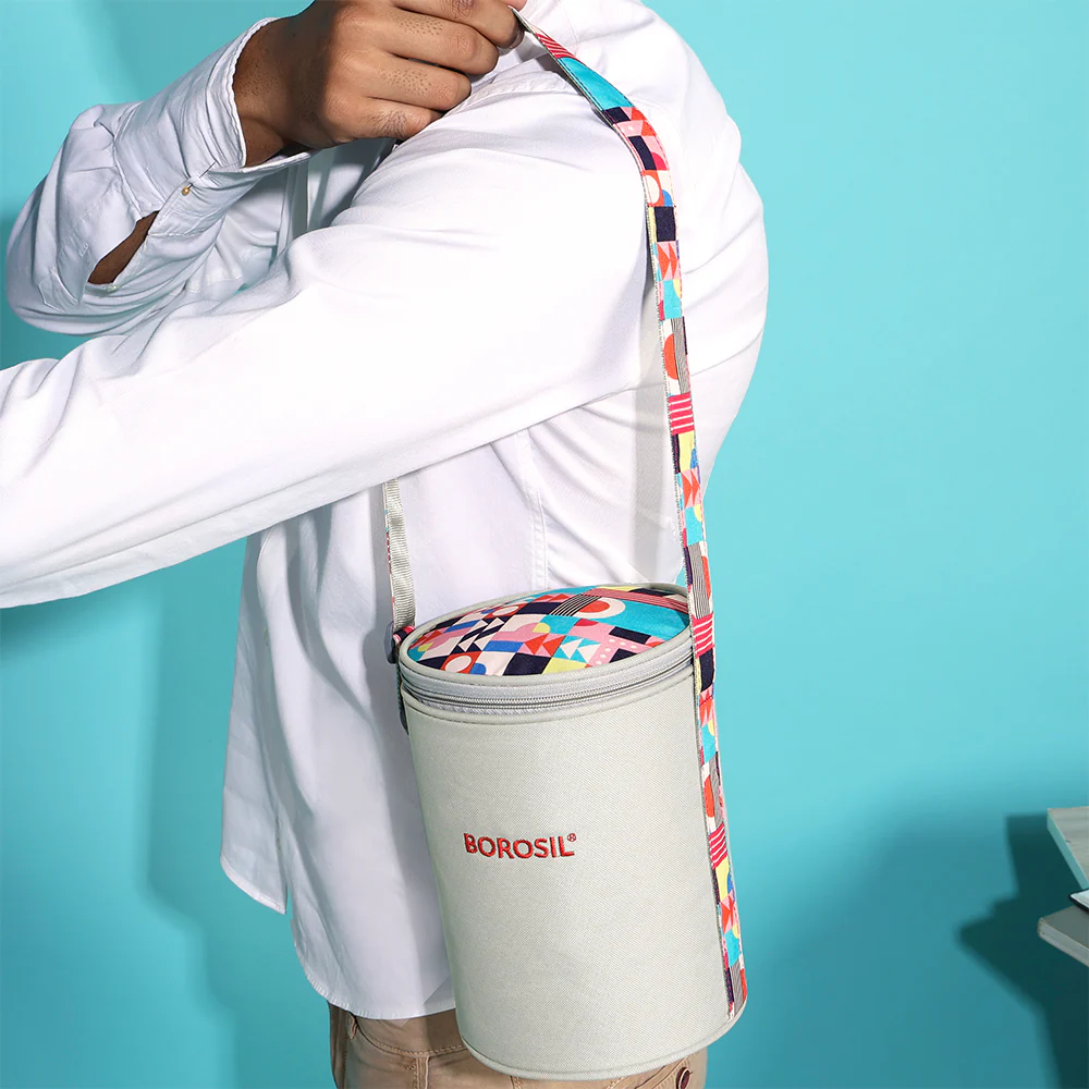 Borosil Kube Pink Glass Lunch Box, Round x 3 (Tall), Set of 3, 400ml