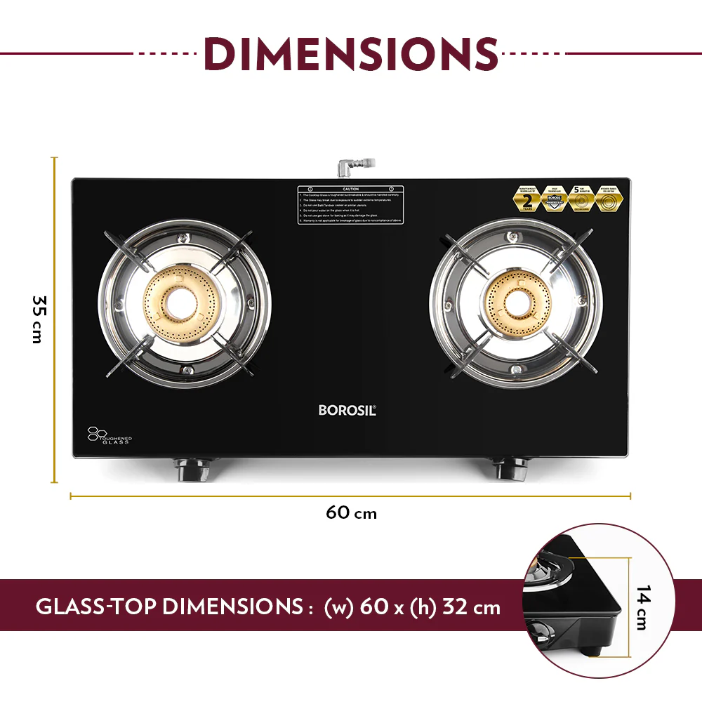 Borosil Magnum Glass-top Gas stove, 2 Burners
