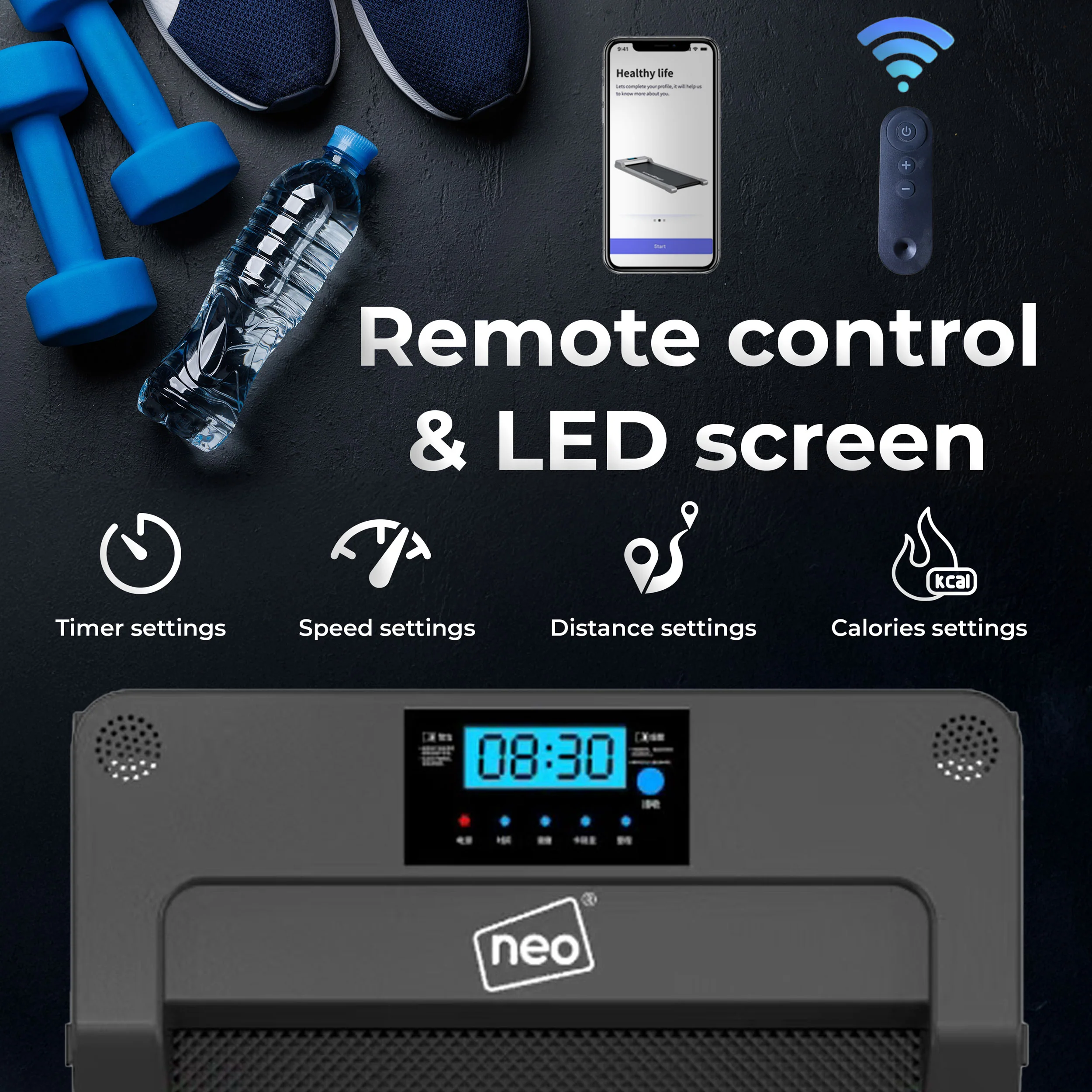 Neo Black Walking Pad Treadmill with Hand Rail