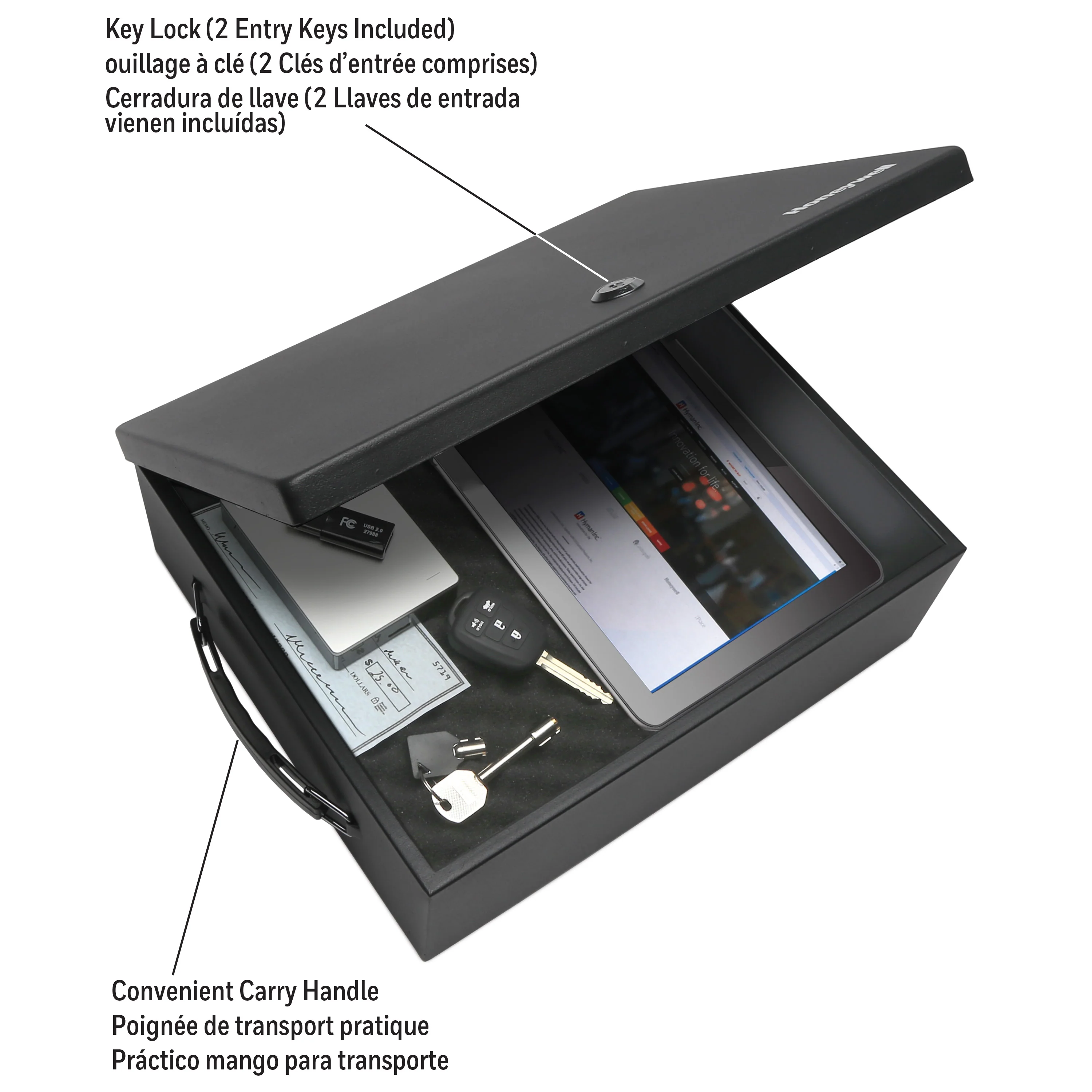 Honeywell 6209 Large Steel Security Cash Box with Key Lock & Handles