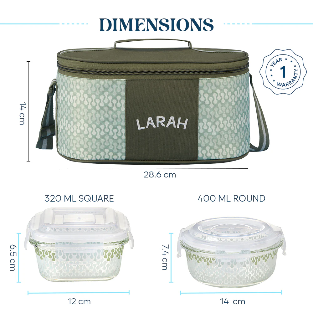 Larah Gracia Glass Lunchbox, 320ml x 2 + 400ml x 2