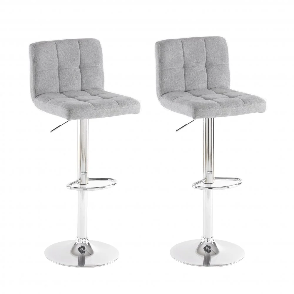 Neo Bar Stool Grey Fabric & Polished Steel Base Set of Two