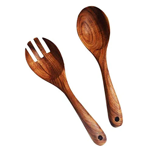 Wooden Salad Spoon and Fork Set for Kitchen - 6 Pairs