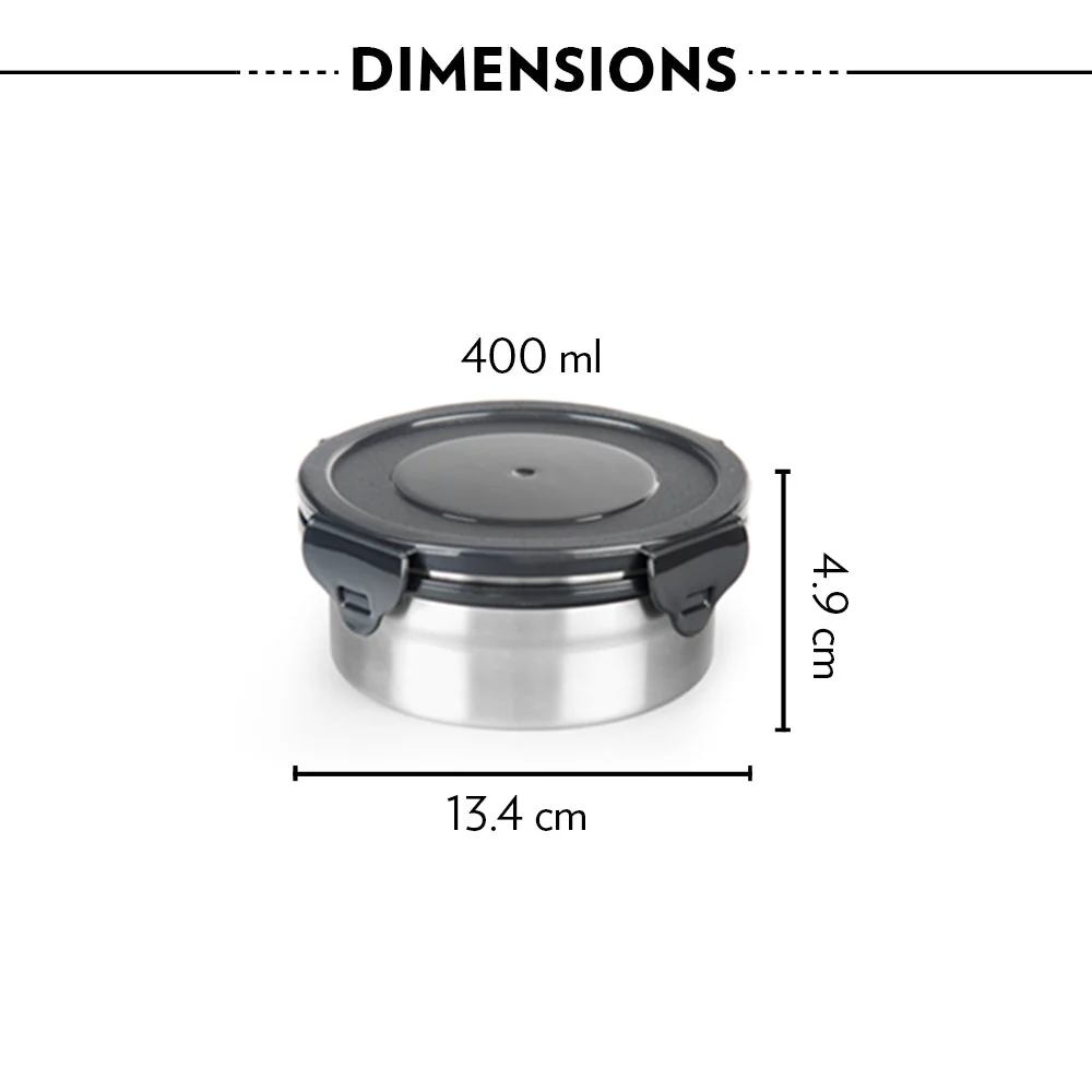 Feast Stainless Steel Lunch Box, Round x 2 (Flat), Set of 2, 400ml
