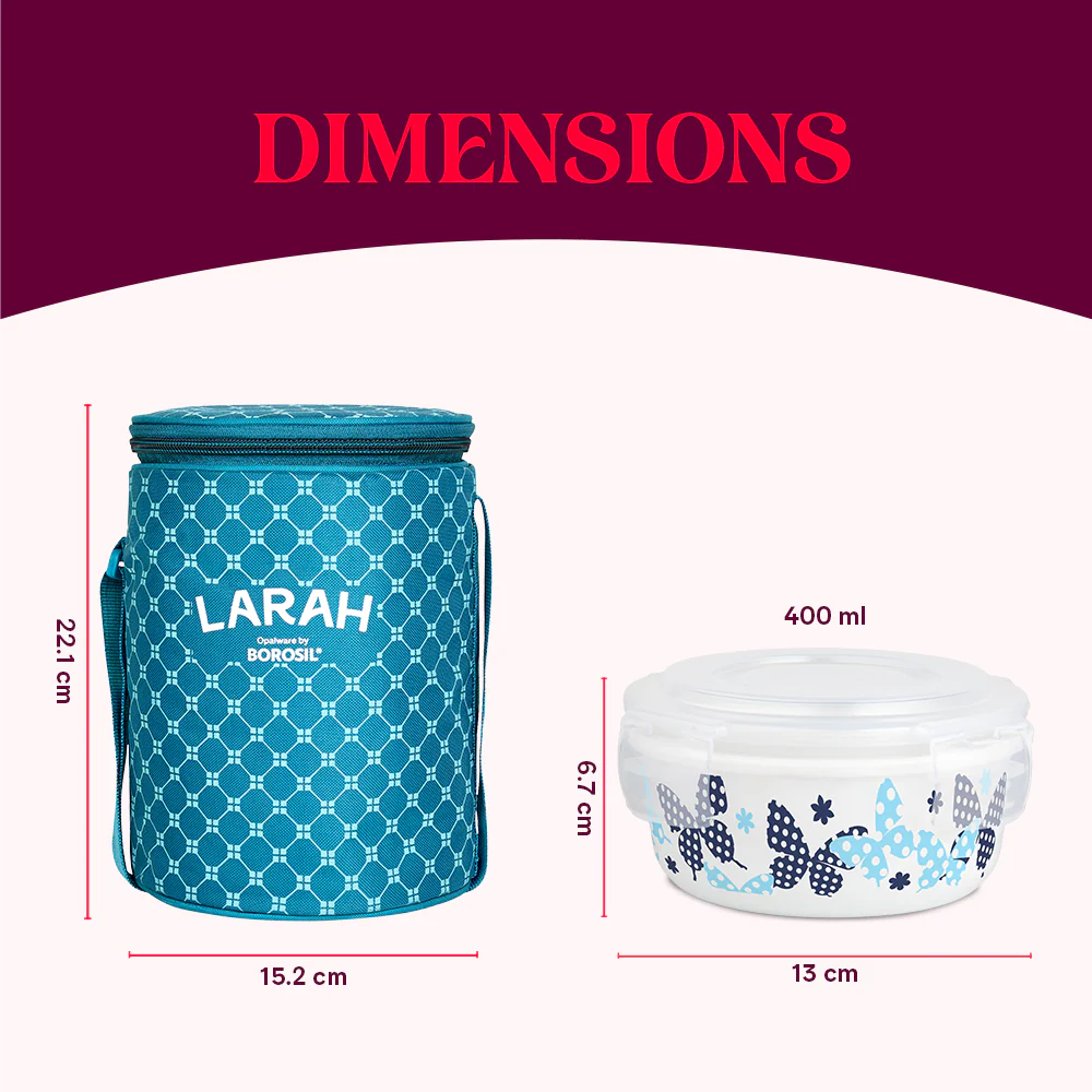 Larah by Borosil Veera Blue Lunchbox, Set of 3, Teal, 400ml