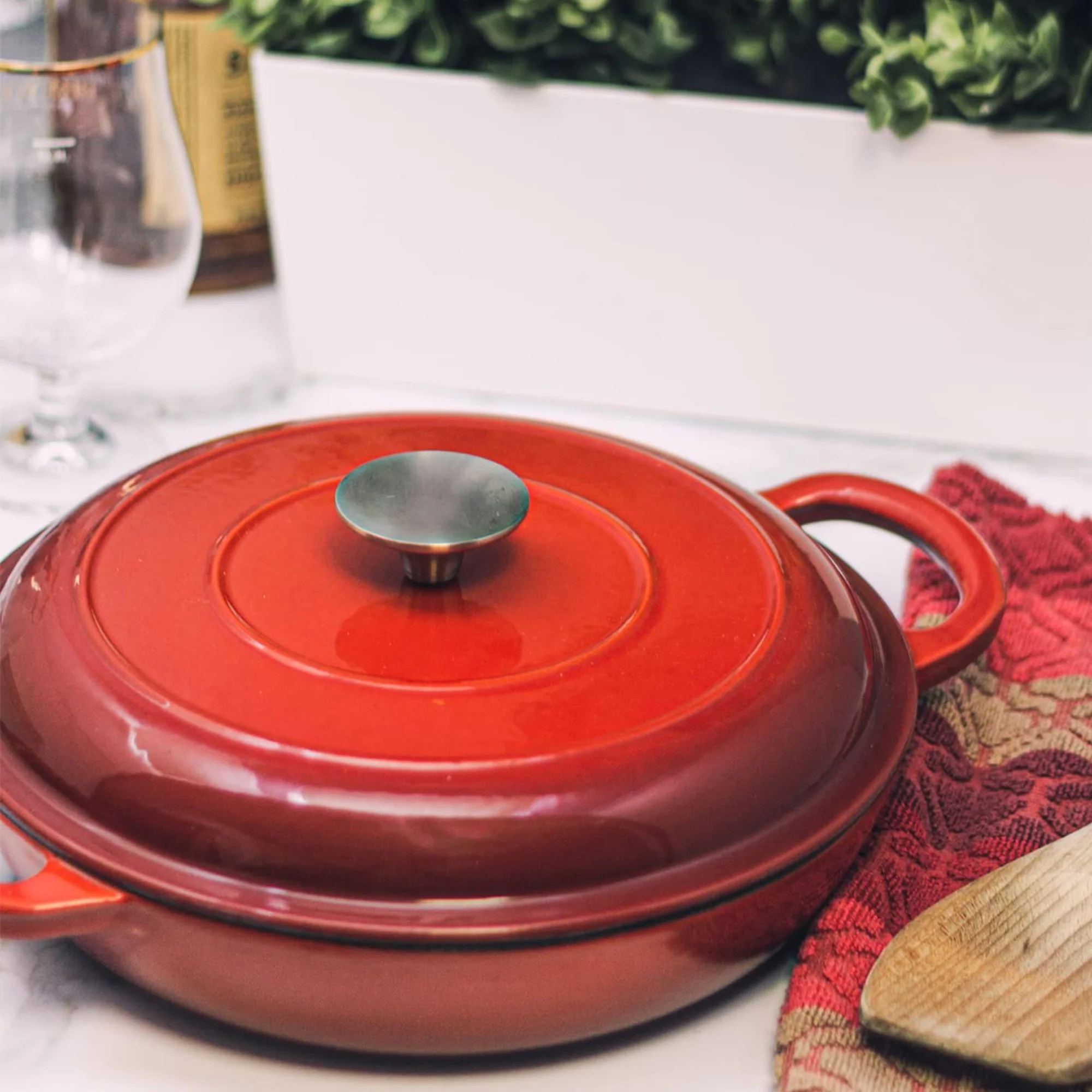 CH 30cm Cast Iron Casserole Red