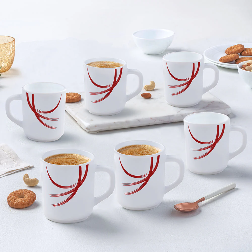 Larah by Borosil Red Stella Mug Set, 240ml x 2