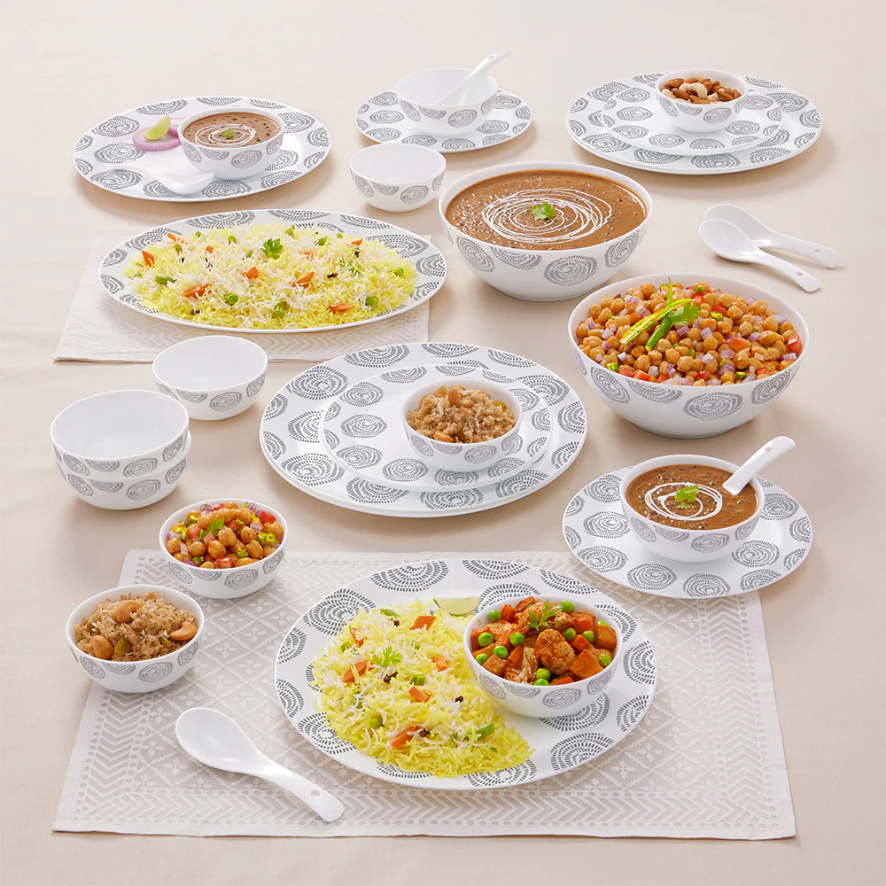 Larah by Borosil Moonbeam Dinner Set, 33 pc
