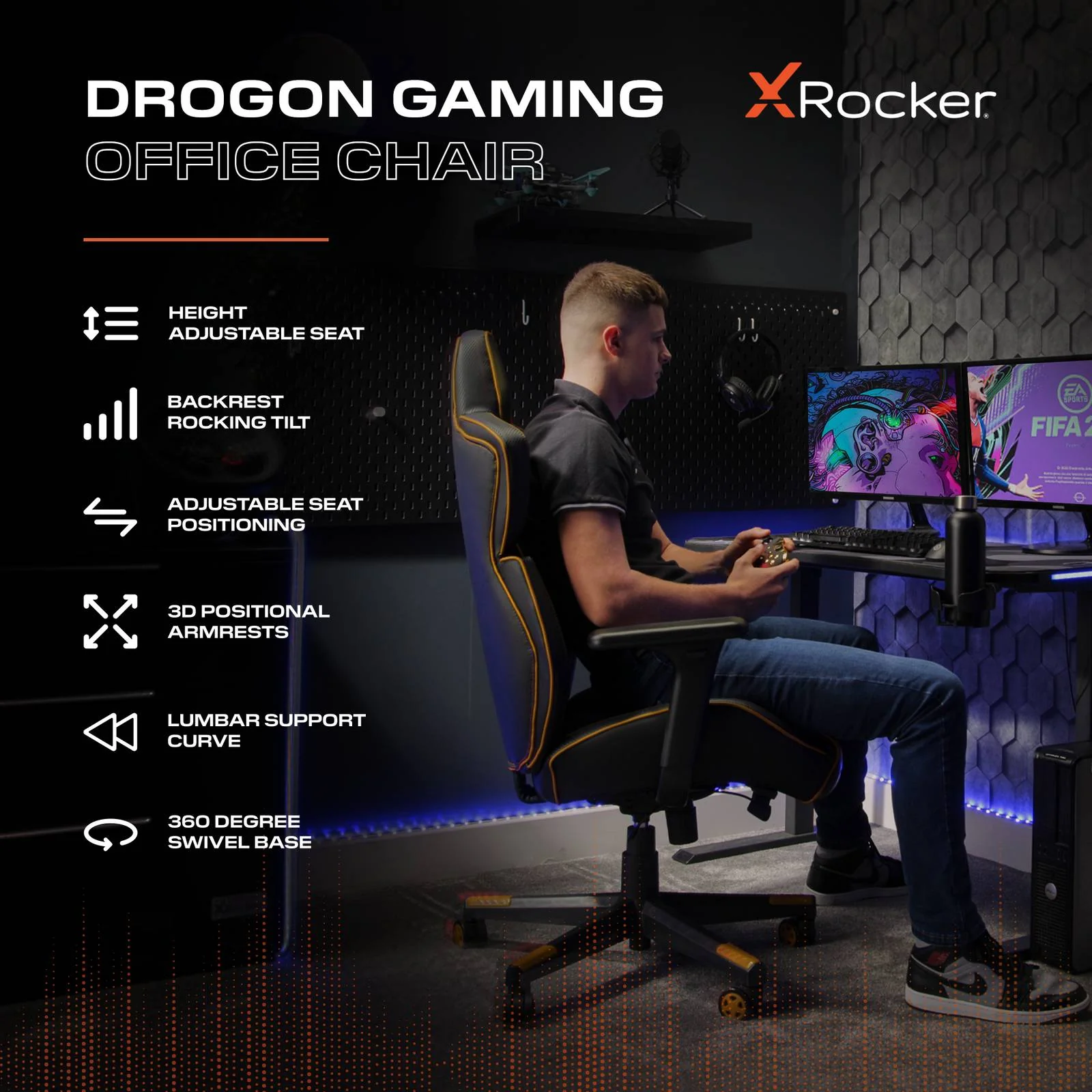 Drogon Ergonomic PC Office Gaming Chair - Black / Gold