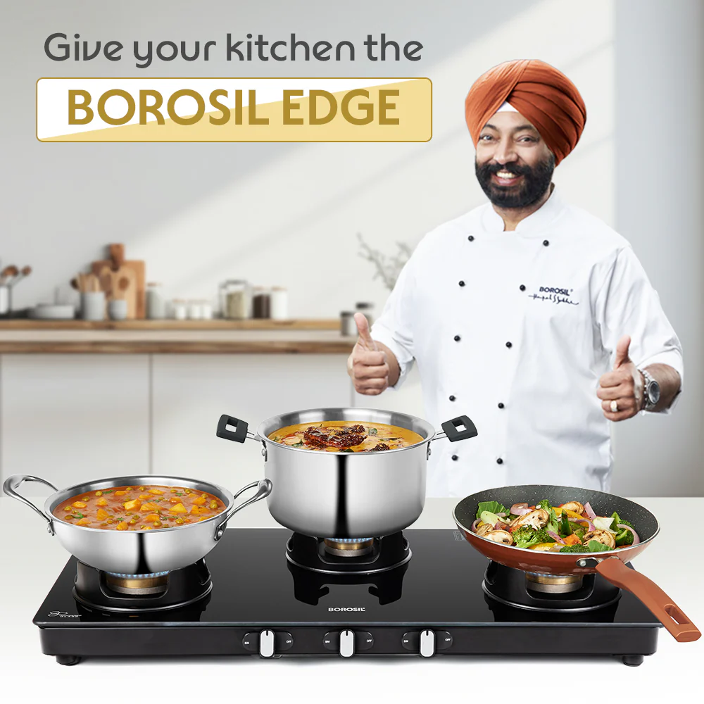 Borosil Flame Star Glass-top Gas Stove, 3 Burners