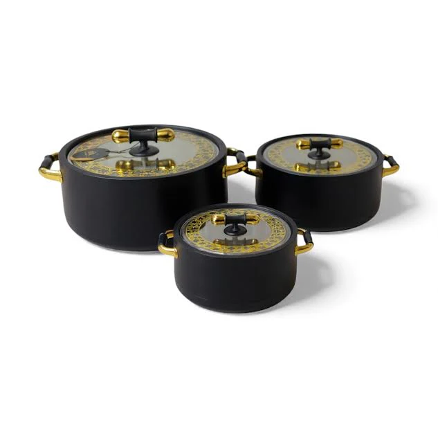3 Piece Food Warmer Set Black & Gold