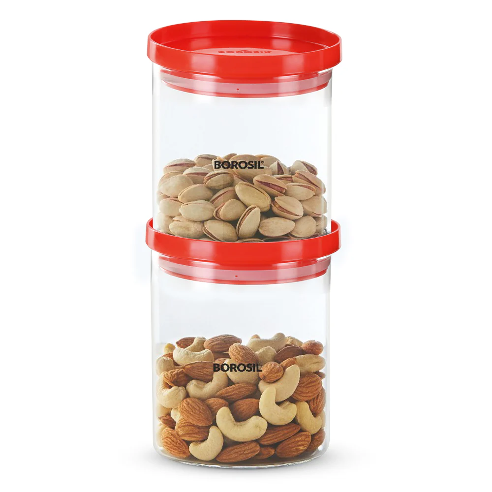 Stack n Store Airtight Glass Jar Set with Red PP lid