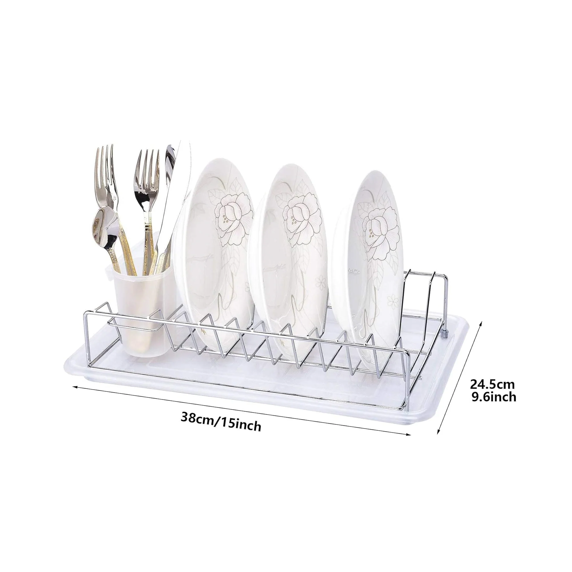 Aqua Chrome Plated Dish Rack Silver & White