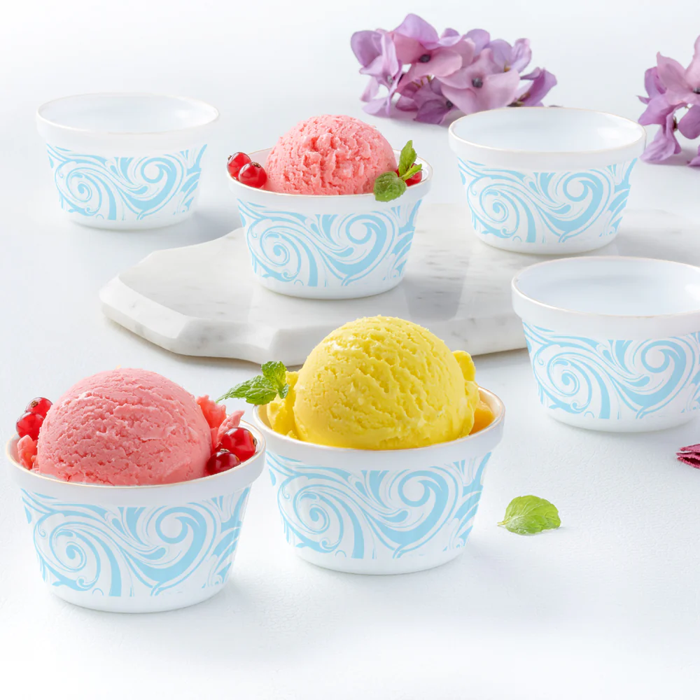 Larah by Borosil Frosty Blue Ice Cream Bowl Set, 6 pc