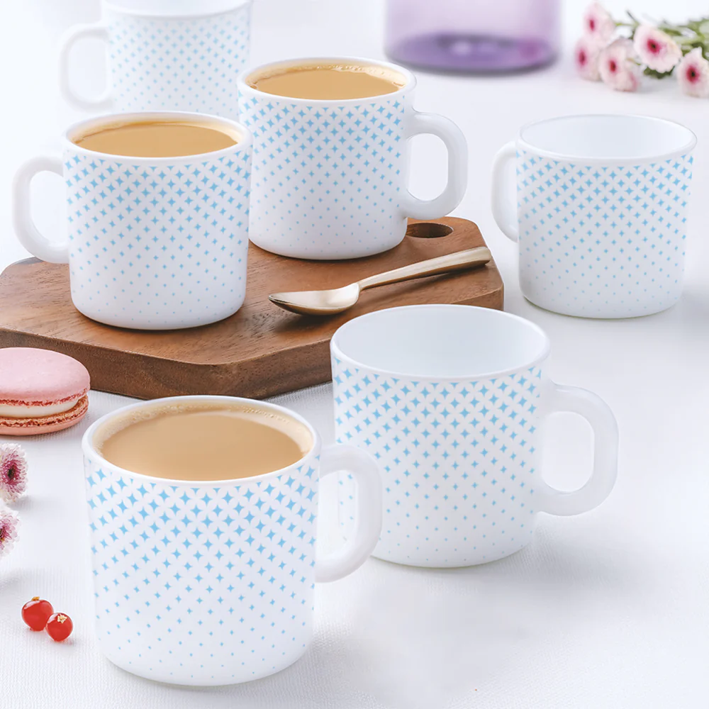 Larah by Borosil Nora Sky Mug Set, 180ml x 12