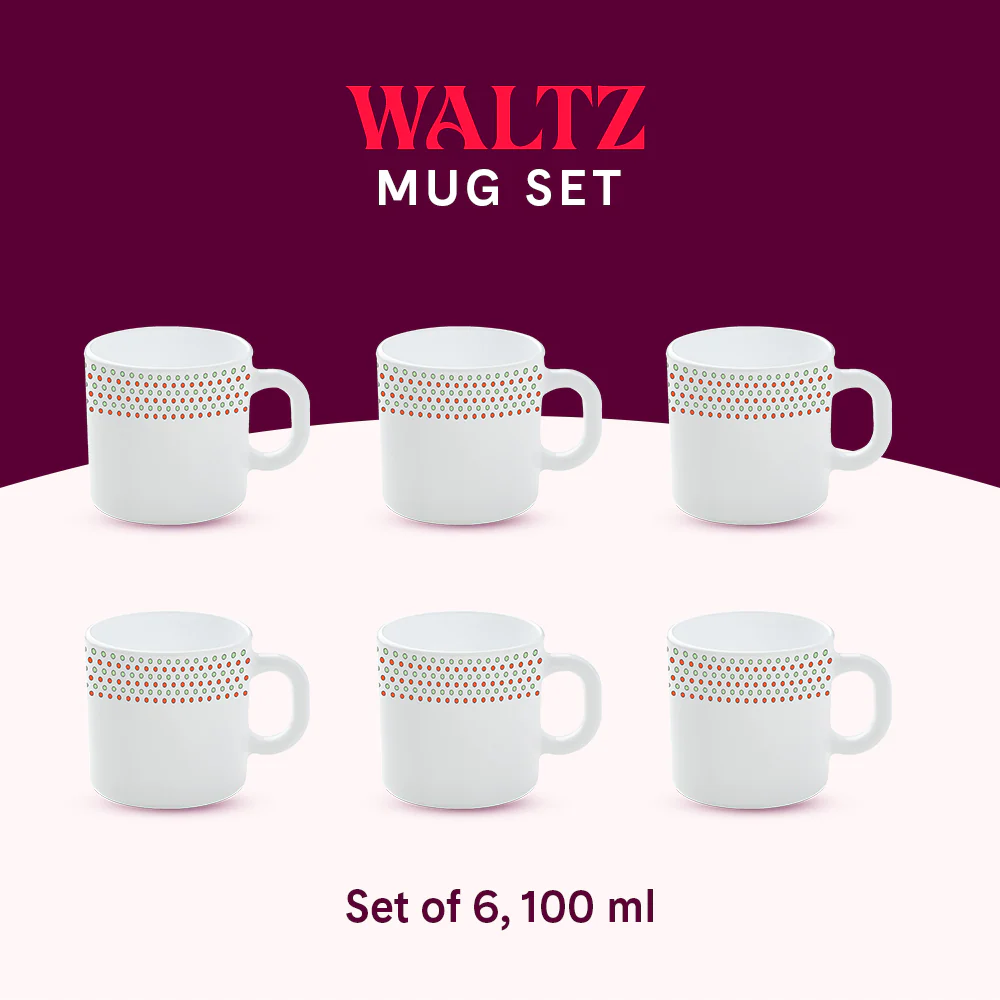 Larah by Borosil Waltz Mug Set, 100ml x 6