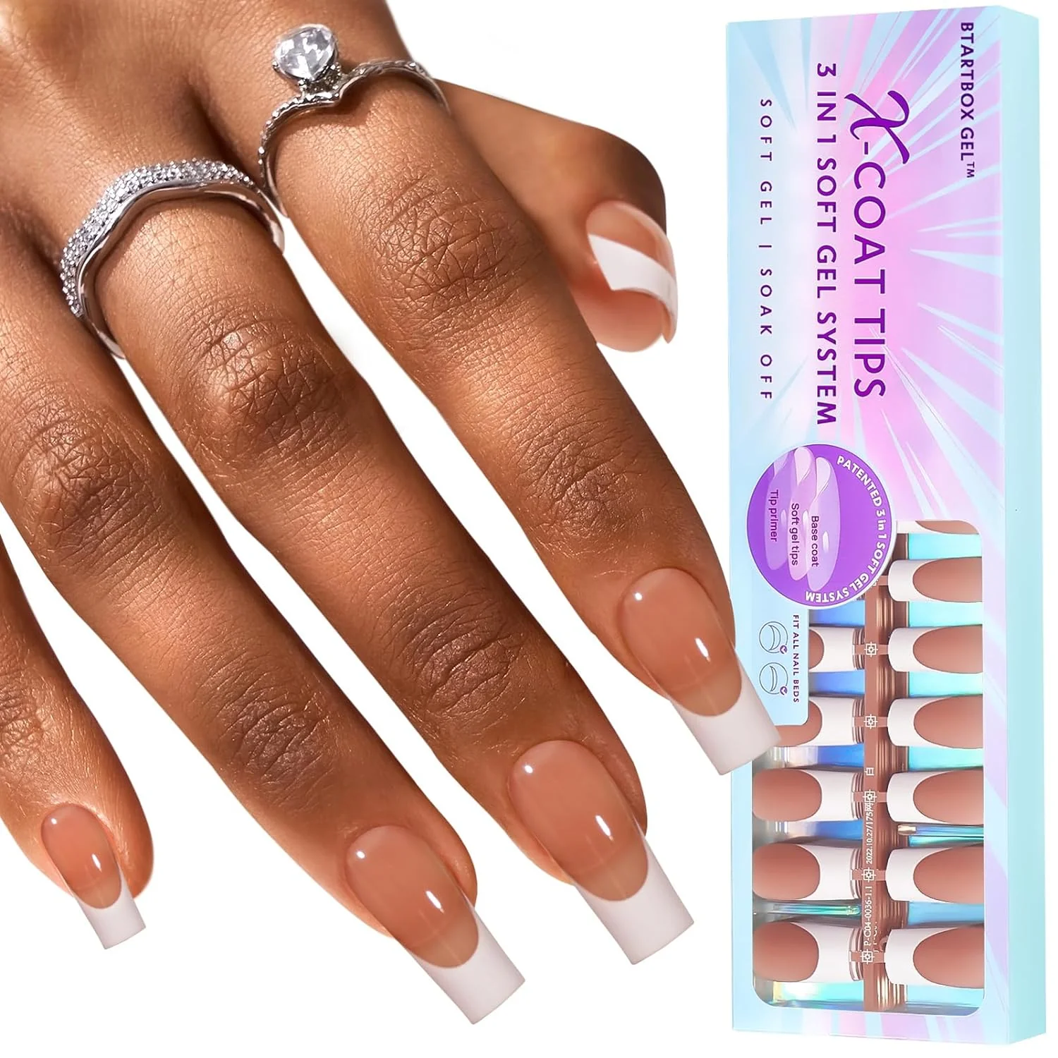 Press On Nails 15 Sizes, French Tip Gel Nail Tips