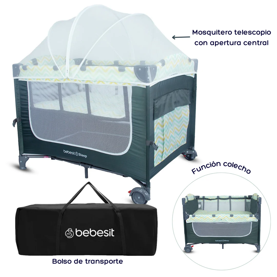 CUNA CORRAL SLEEP ZK005 3 EN 1: COLECHO, CUNA Y CORRAL PARA BEBÉS DE 0 A 3 AÑOS- AZUL-