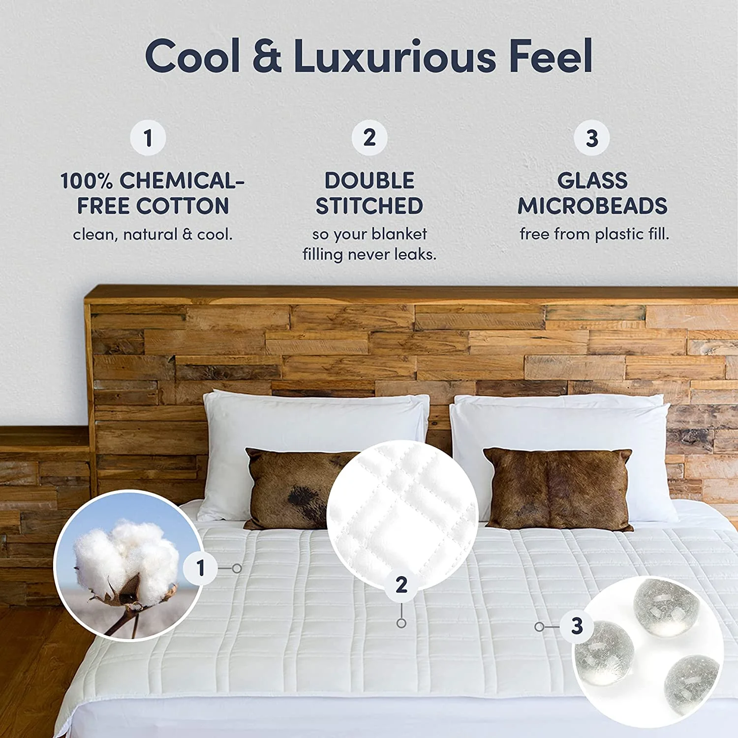 Weighted Blanket -  Eco-Luxury Soft Cool Cotton - Lead-Free Glass Beads - Double Quilted Blankets