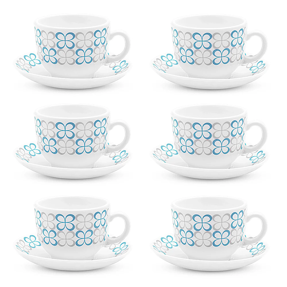 Larah by Borosil Sundrop Blue Cup n Saucer Set, 220ml x 12