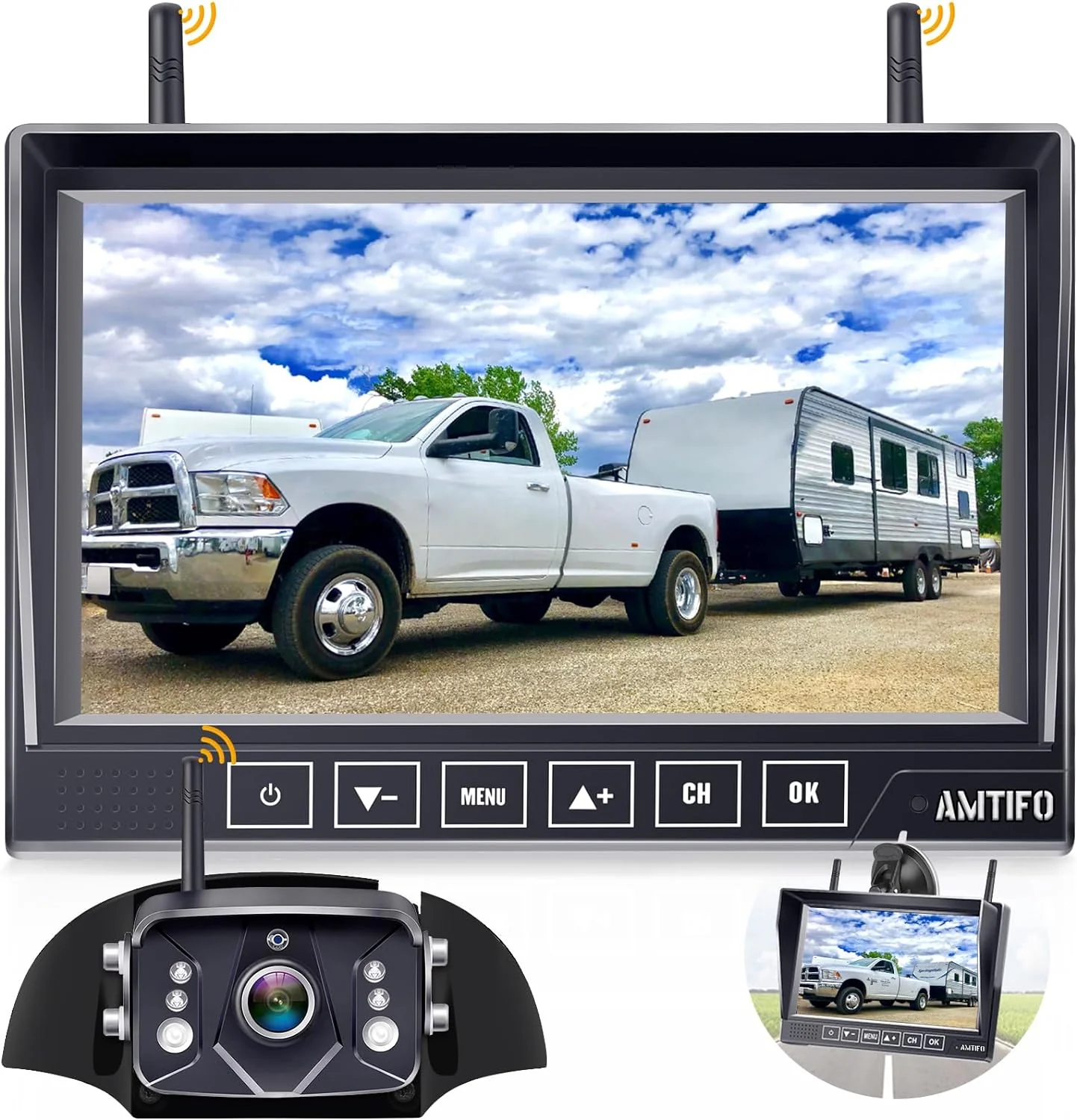 Wireless 7-Inch Backup Camera for Furrion RV – Easy Plug-and-Play Setup with Split Screen and 4 Channels