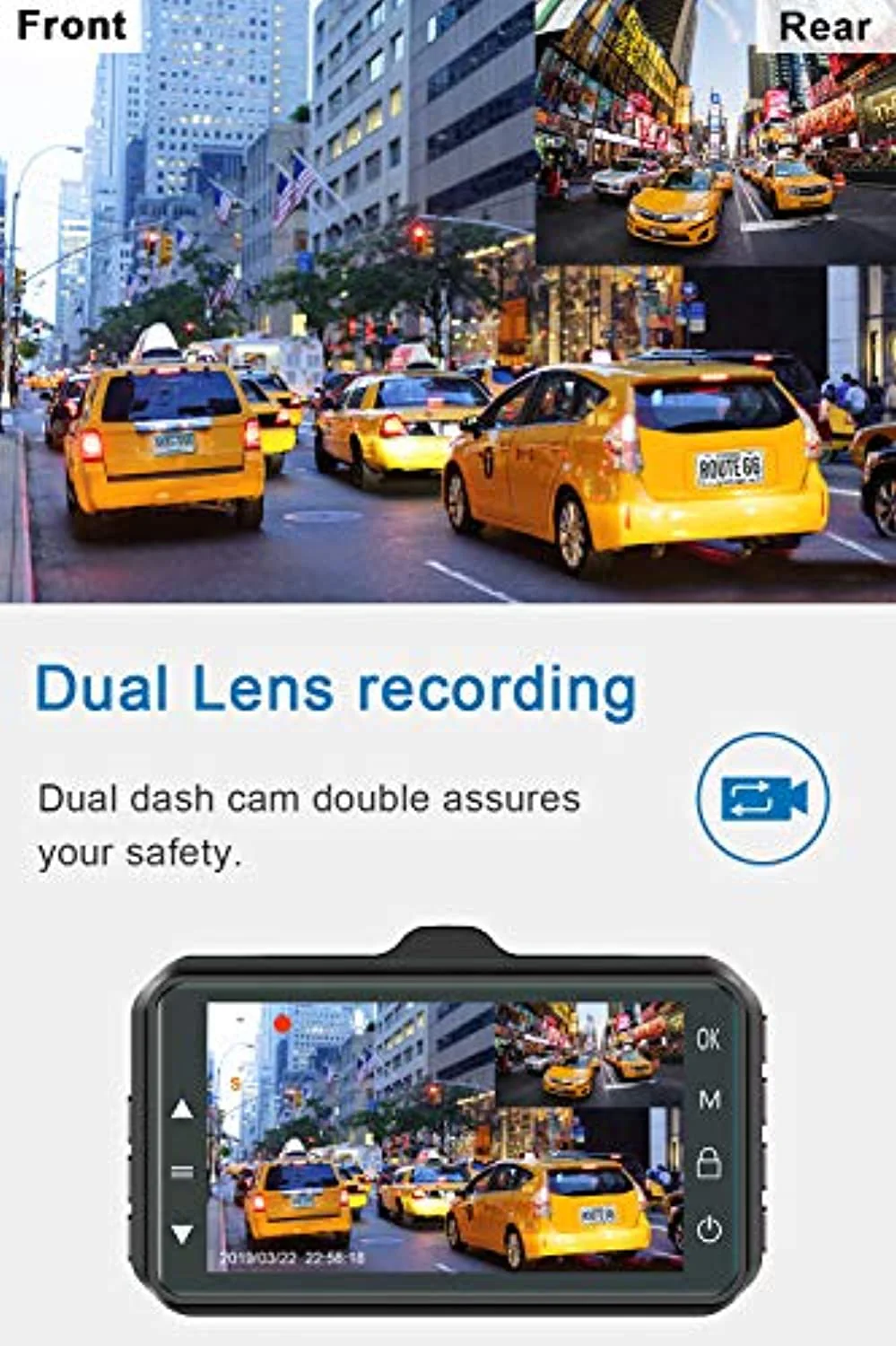 Dash Cam Front and Rear 3 inch Dashboard Camera Full HD