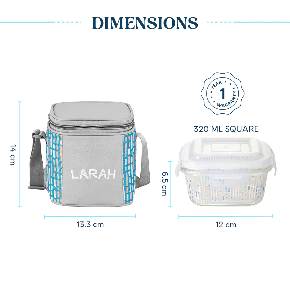 Larah Vogue Glass Lunchbox, Square x 2 (Tall), 320ml x 2