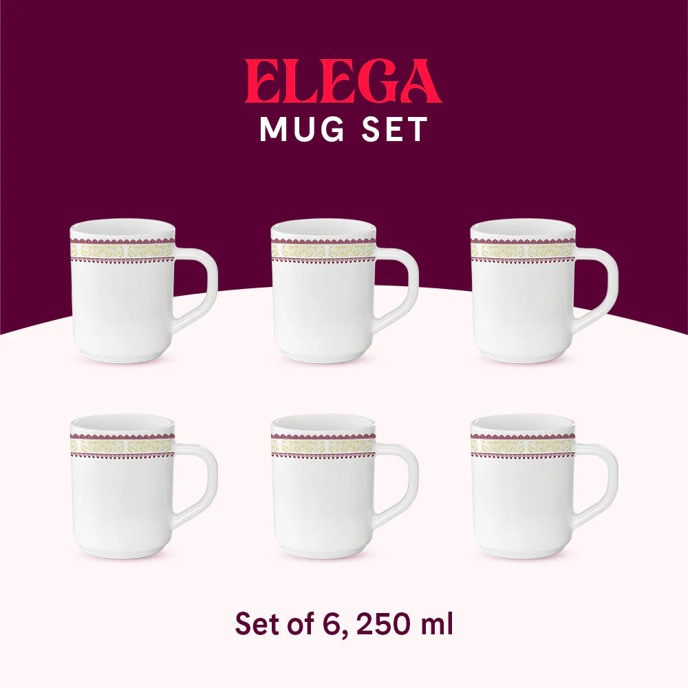 Larah by Borosil Elega Mug Set, 100ml x 6