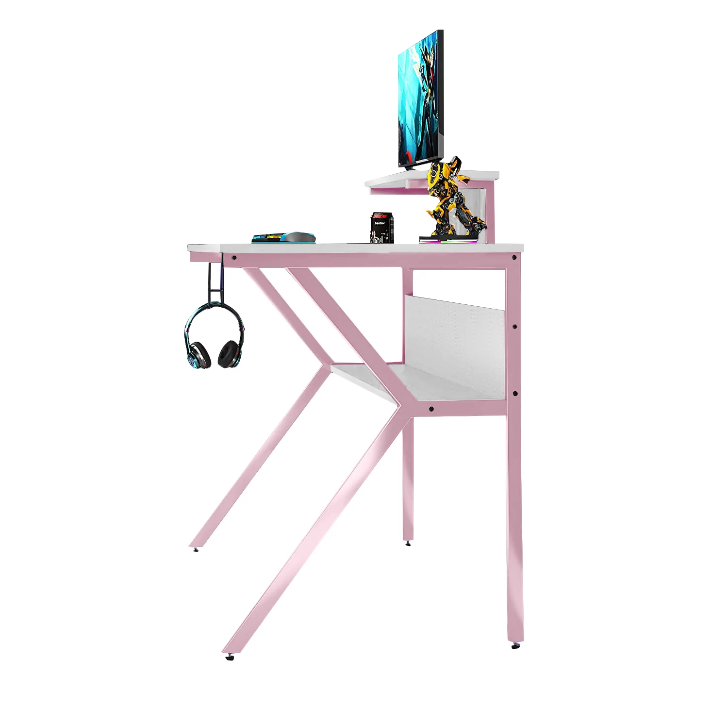 Neo Gaming Desk Pink Ergonomic 2 Tier