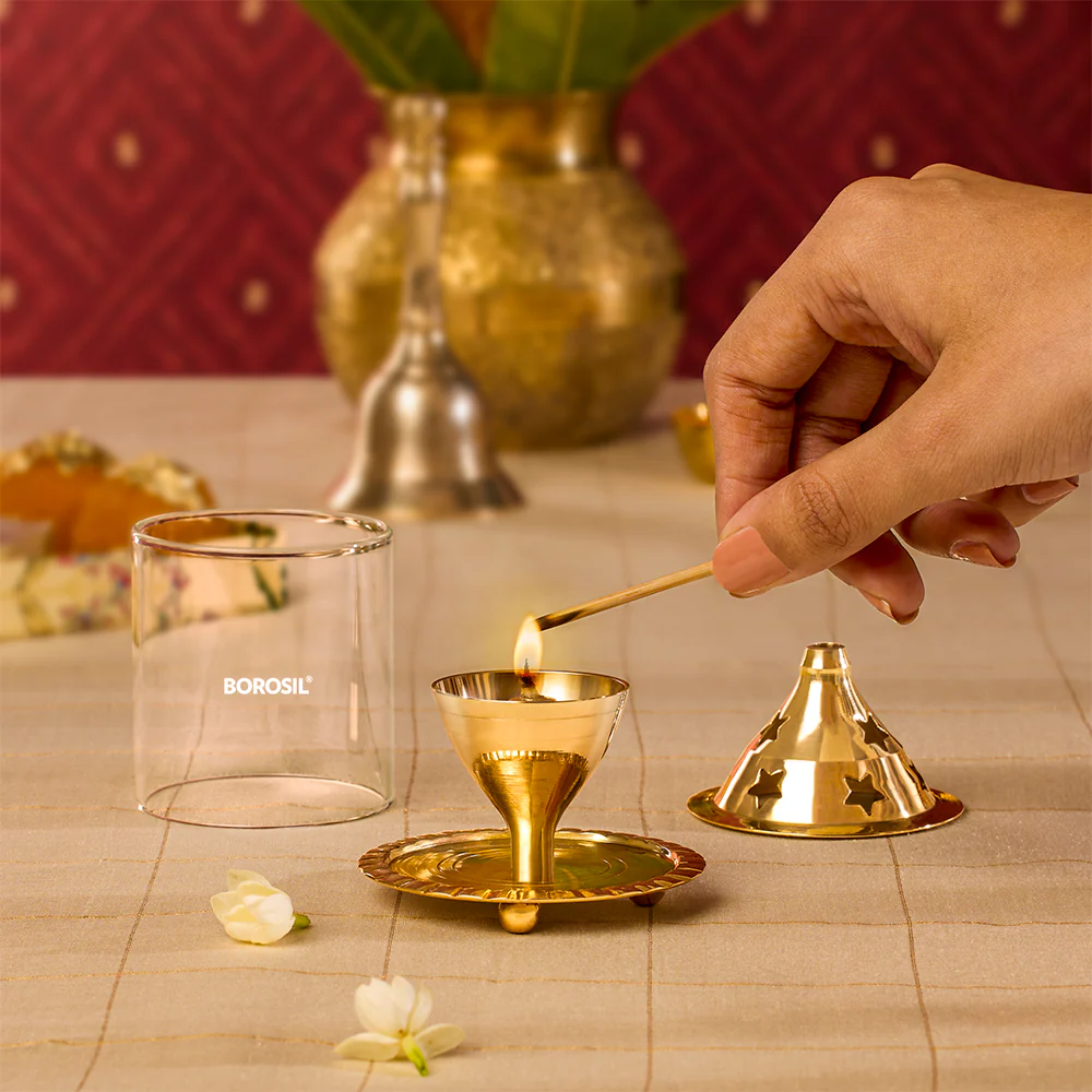 Borosil Akhand Diya, Brass, Small