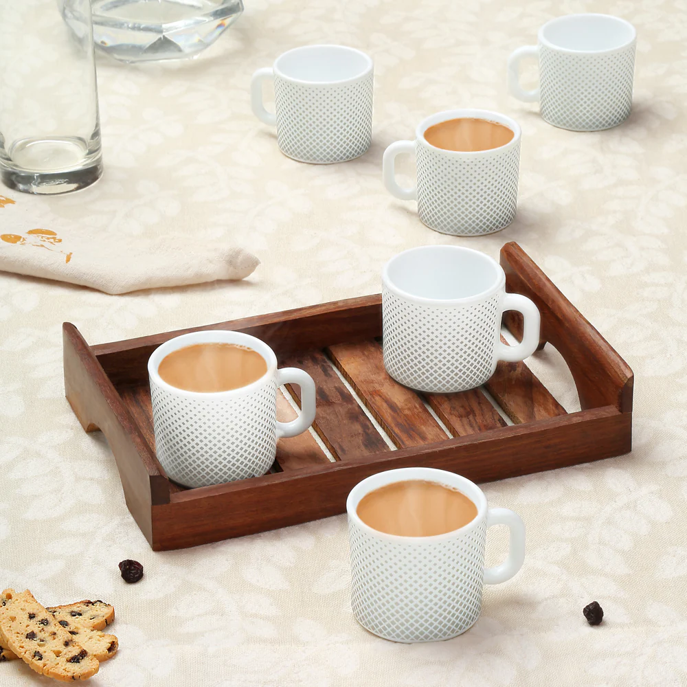 Larah by Borosil Grey Pixel Mug Set, 100ml x 6