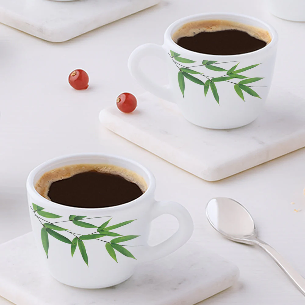 Larah by Borosil Bamboo Leaves Cup Set, 140ml x 6