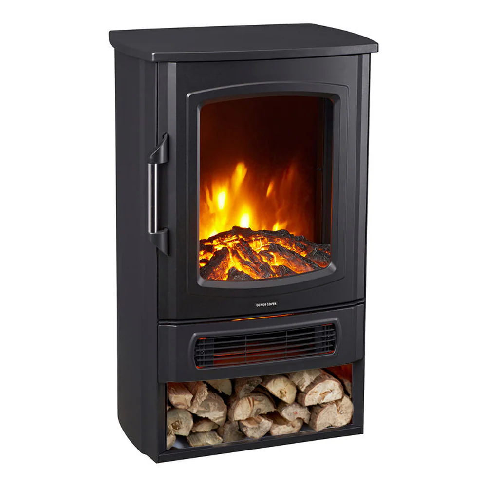 Neo Electric Heater Black with Realistic Flame & Log Store 1000W / 2000W