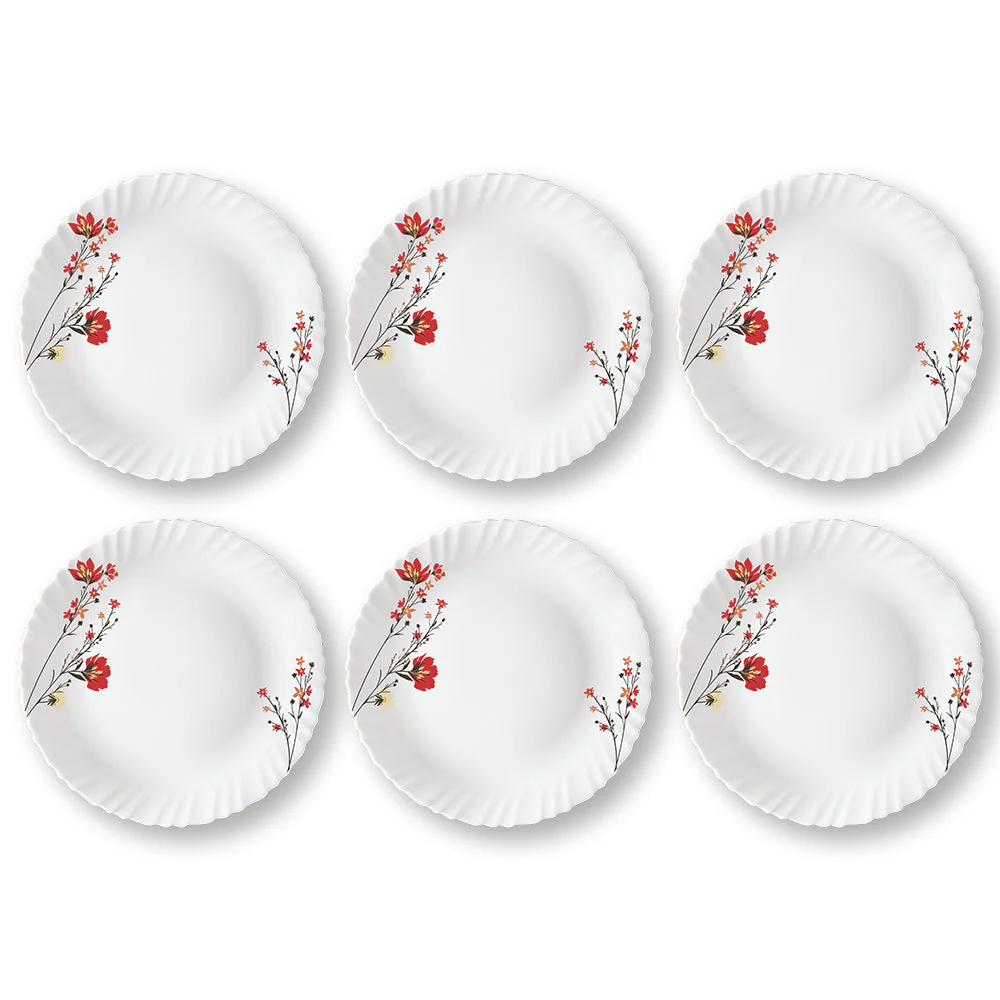 Larah by Borosil Chrys Red Full Plate Set, 6 pc