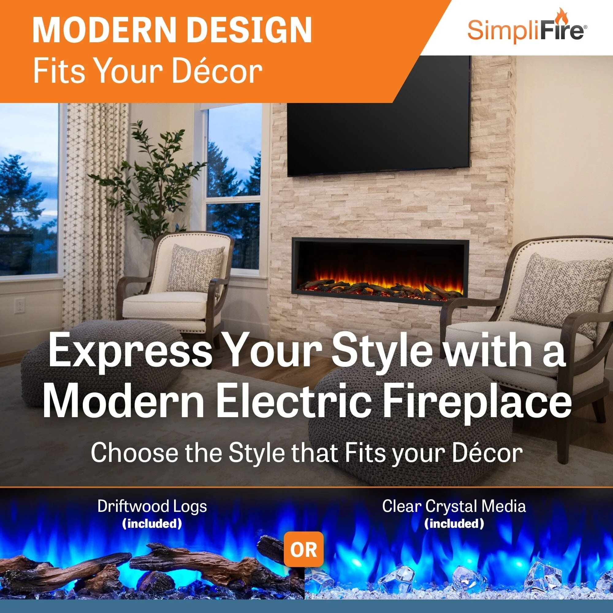 SimpliFire 55-in Scion Linear Built-In Electric Fireplace