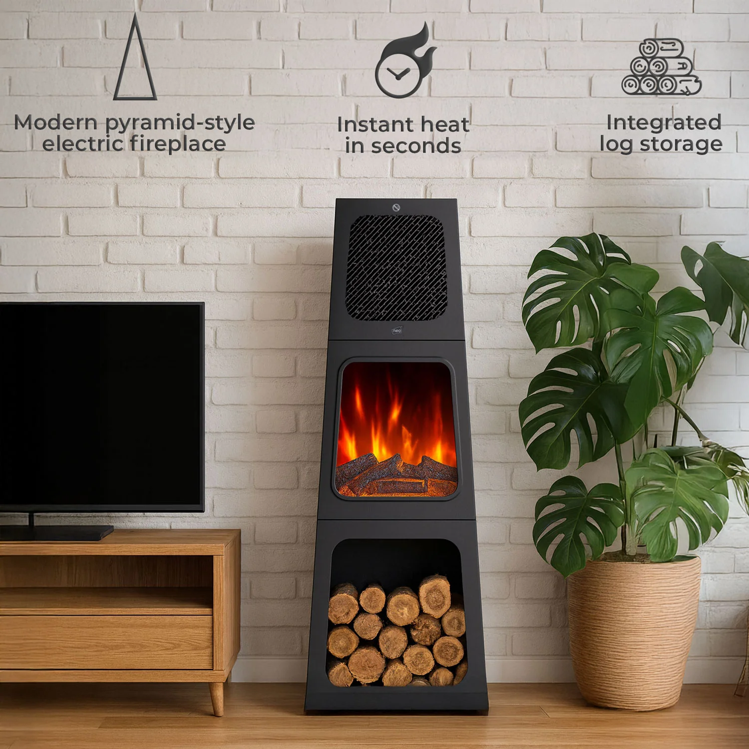 Neo Electric Heater Fireplace Modern Pyramid Free Standing