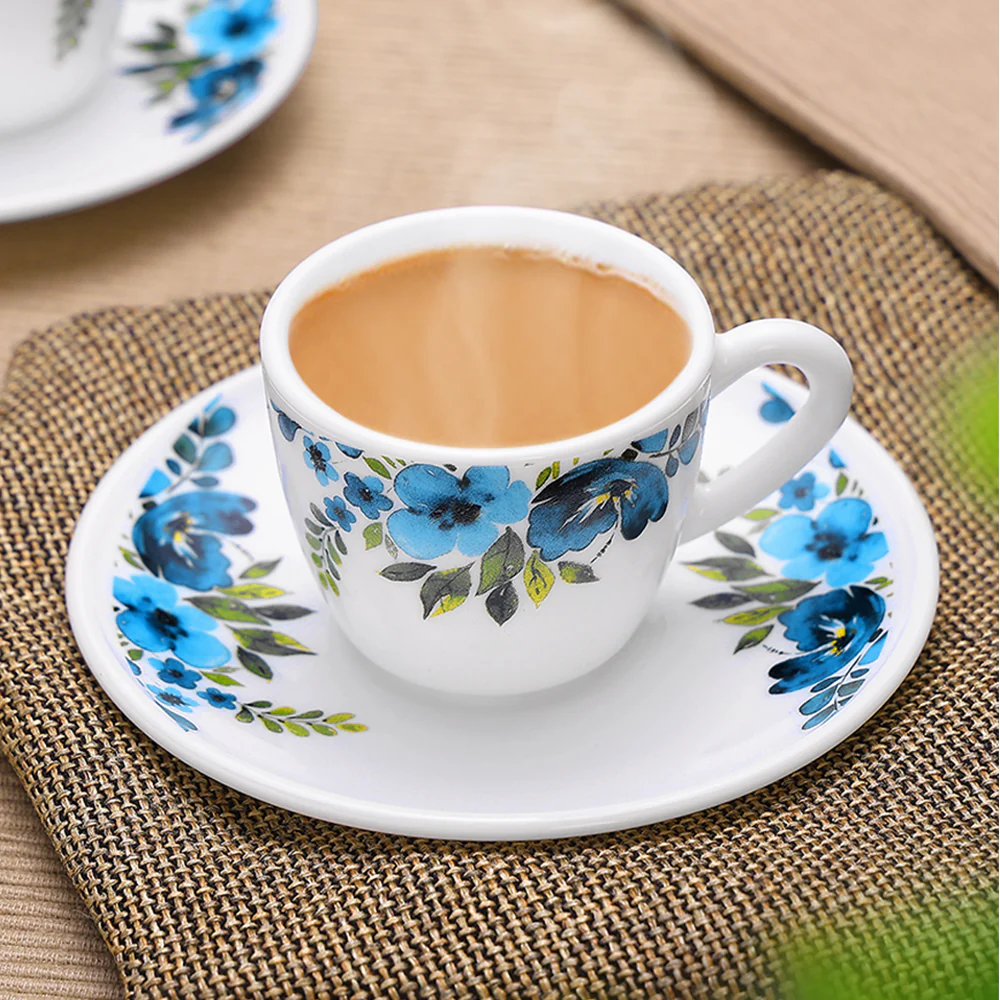 Larah by Borosil Pansy Cup n Saucer Set, 90ml x 12