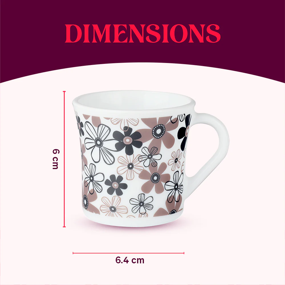 Larah by Borosil Crysta Macy Mug Set, 100ml x 6