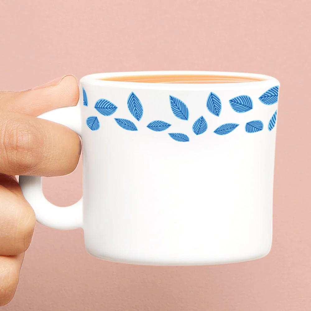Larah by Borosil Blue Leaves Mug Set, 180ml x 6