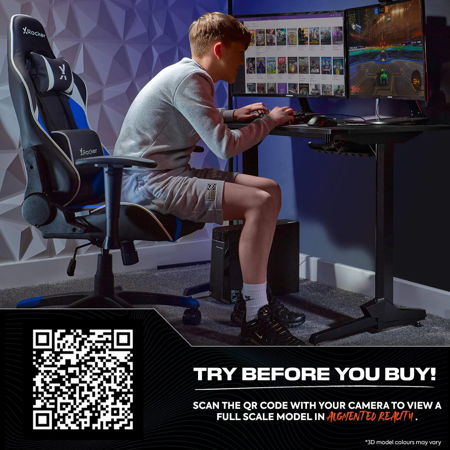 Agility Compact Ergonomic eSports Gaming Chair for Juniors - Black / Blue