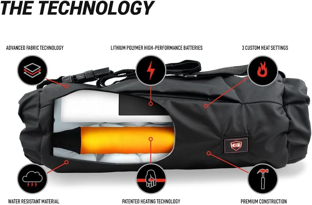 Electronic Heated Hand Warmer - Rechargeable 7.4 Lithium Battery Water-Resistant Fabric, Up to 12+ Hours of Heat