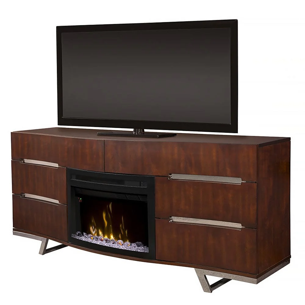 Valentina Electric Fireplace Entertainment Center in Burnished Cherry