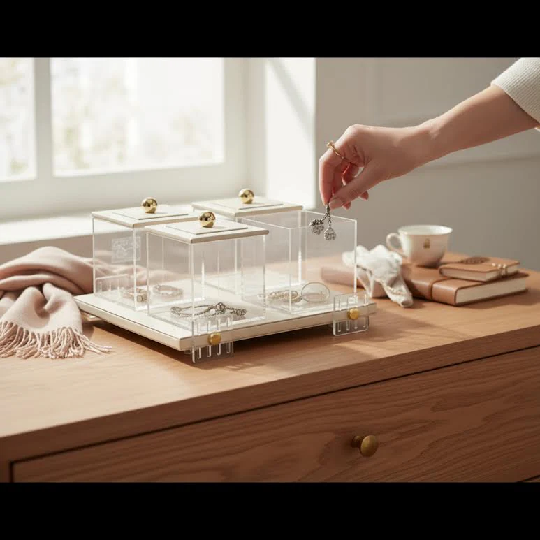 4 Piece Leather Canister Set Cream