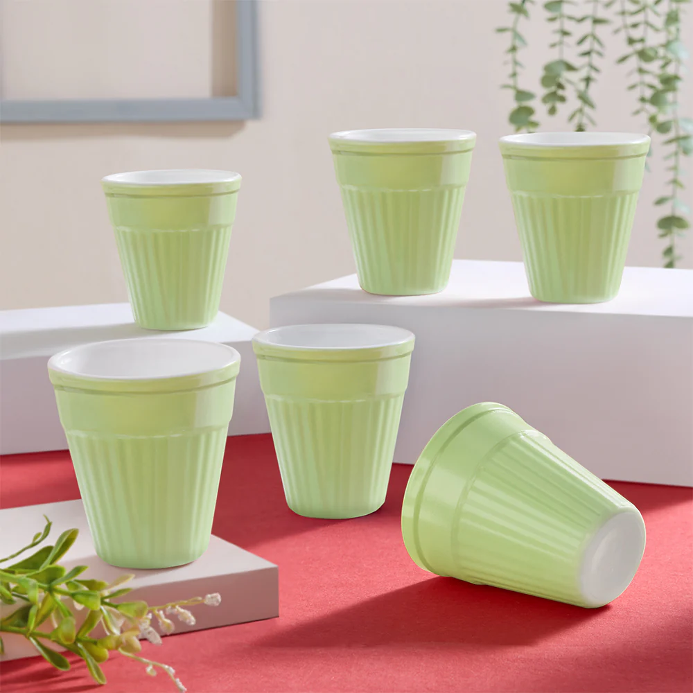 Larah By Borosil Kulhad Set of 6, Soft Green, 200ml