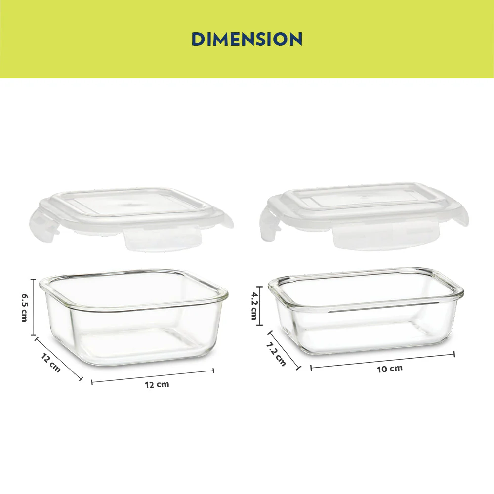 Ace Aroma Glass Lunch Box, Square x 4, Set of 4 (320ml x 2 + 120ml x 2)