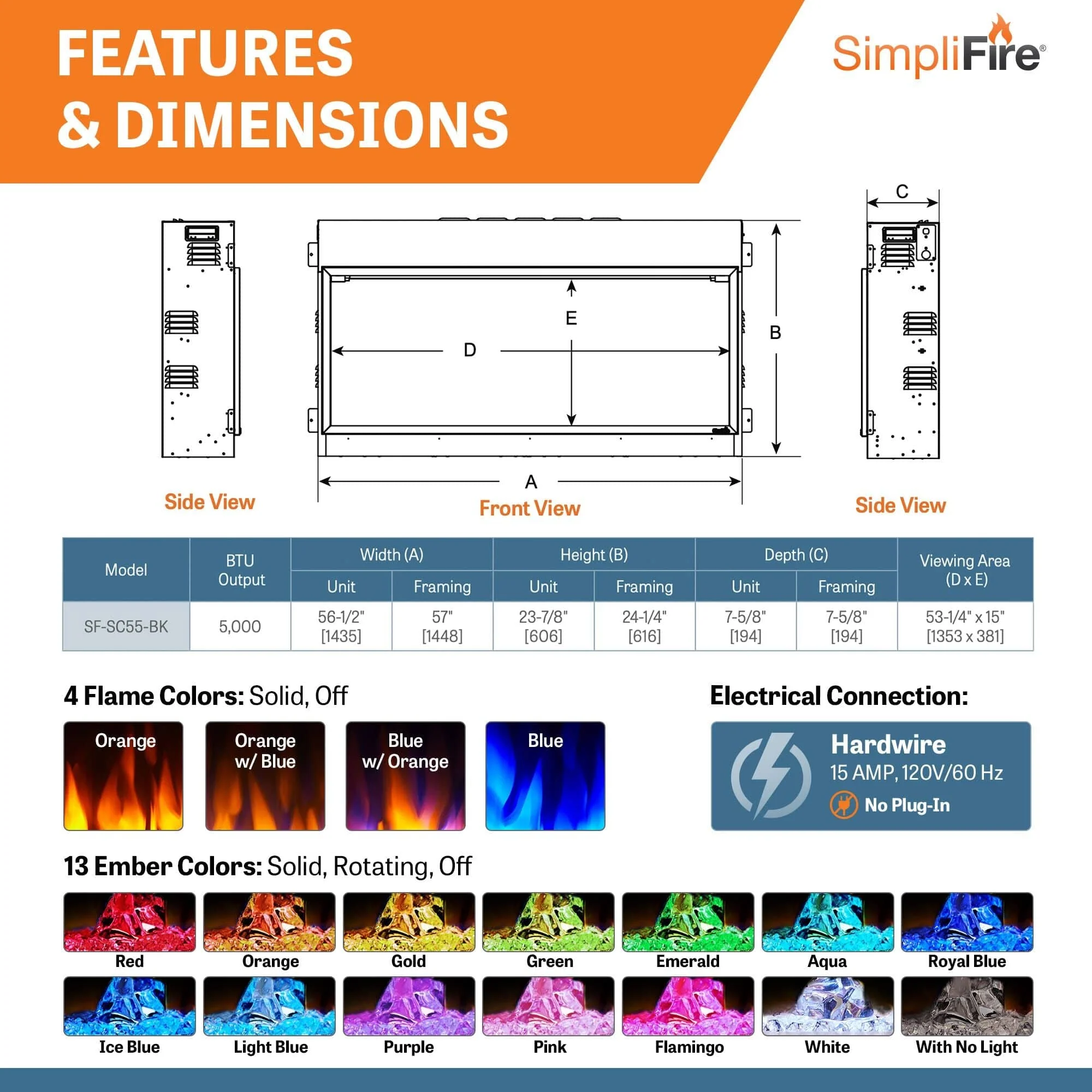 SimpliFire 55-in Scion Linear Built-In Electric Fireplace