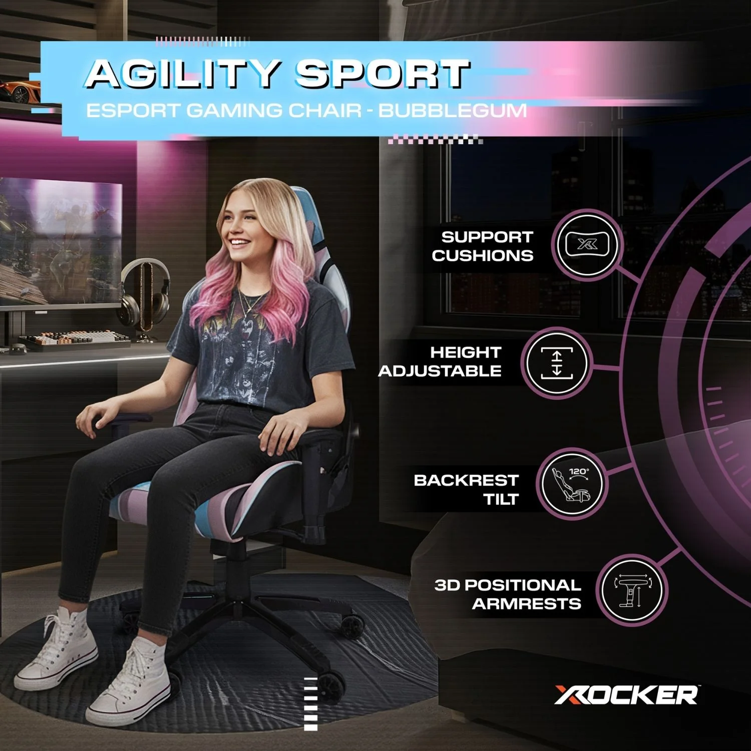 Agility eSport Ergonomic Gaming Chair - Bubblegum Edition